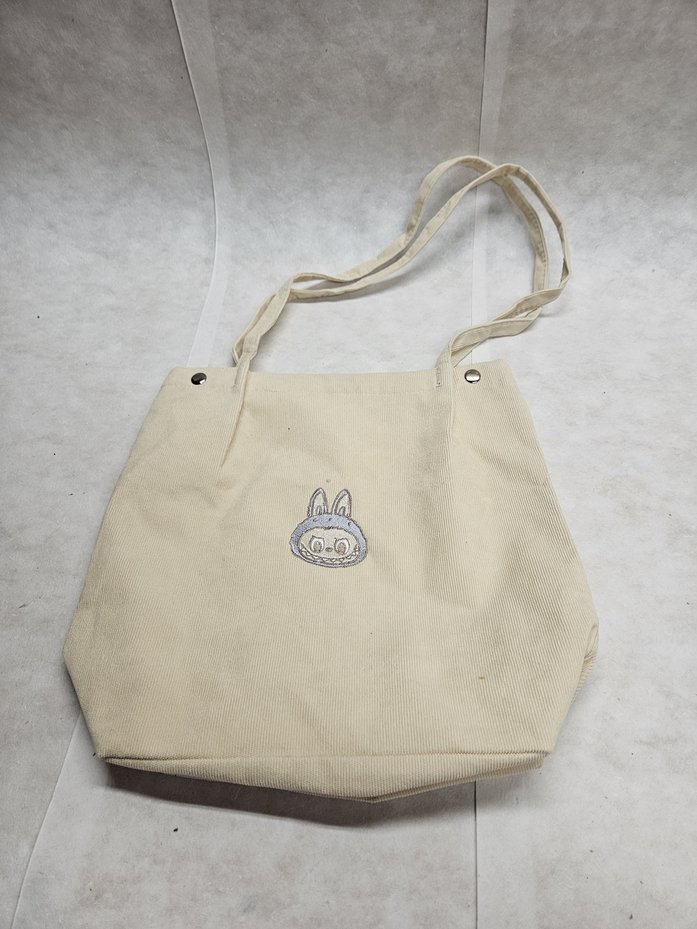 Cream Canvas Tote Bag with Bunny Embroidery